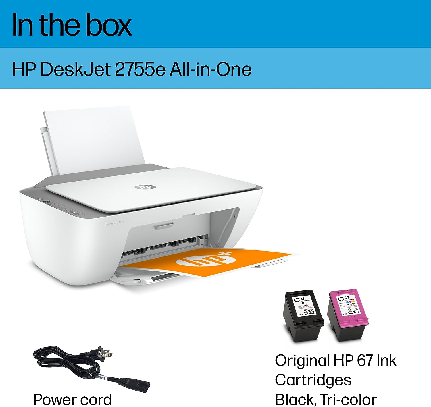 HP DeskJet 2755e Wireless Color inkjet-printer, Print, scan, copy, Easy setup, Mobile printing, Best-for home, Instant Ink with HP+,white