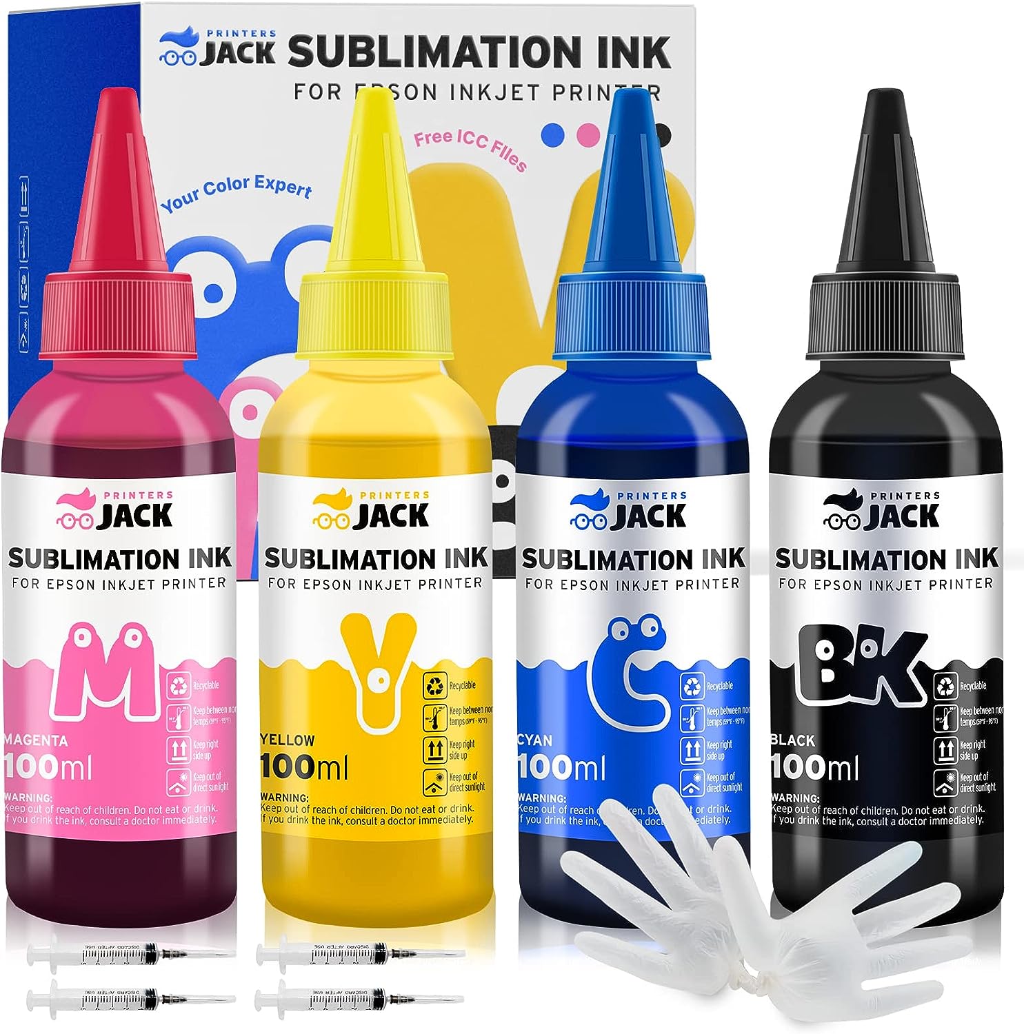 Printers Jack 400ML Sublimation Ink for Epson C88 C88+ WF7720 ET2720 ET4760 ET2760 ET2750 WF7820 Inkjet Printers Heat Press Transfer on Mugs, Plates, Polyester Shirts, Phone Cases etc