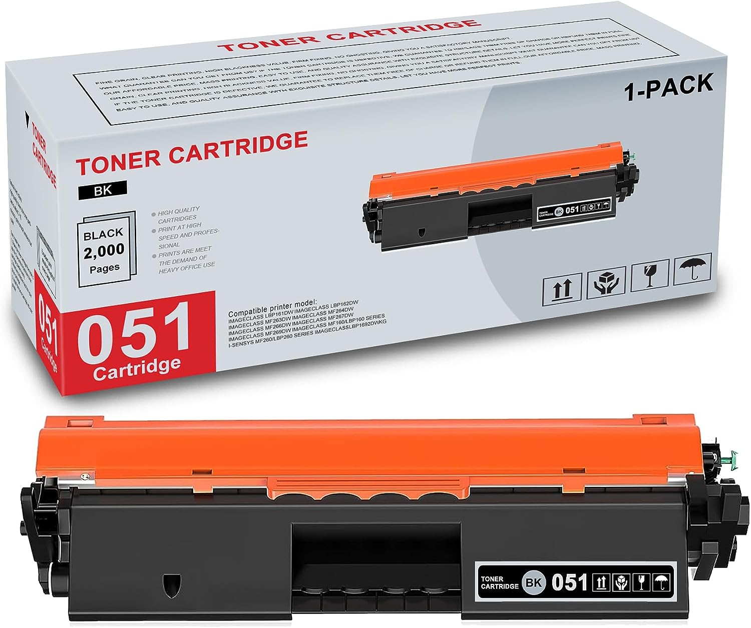 1-Pack 051 2168C001 Black Toner Cartridge High Yield Compatible CRG051 051 Replacement for Canon ImageCLASS LBP161dw LBP162dw MF263dw MF264dw MF266dw MF267dw MF269dw LBP1692dwkg Printer