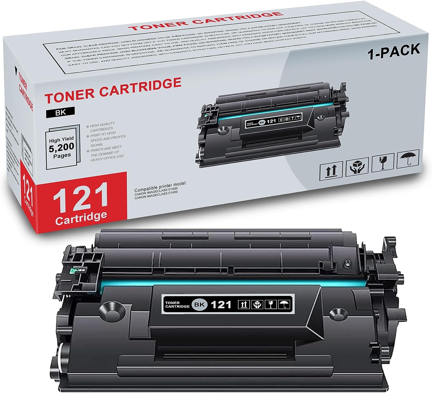 1-Pack 121 Black (3252C001) Toner Cartridge High Yield Compatible CRG121 121 Replacement for Canon imageCLASS D1620 imageCLASS D1650 Printer