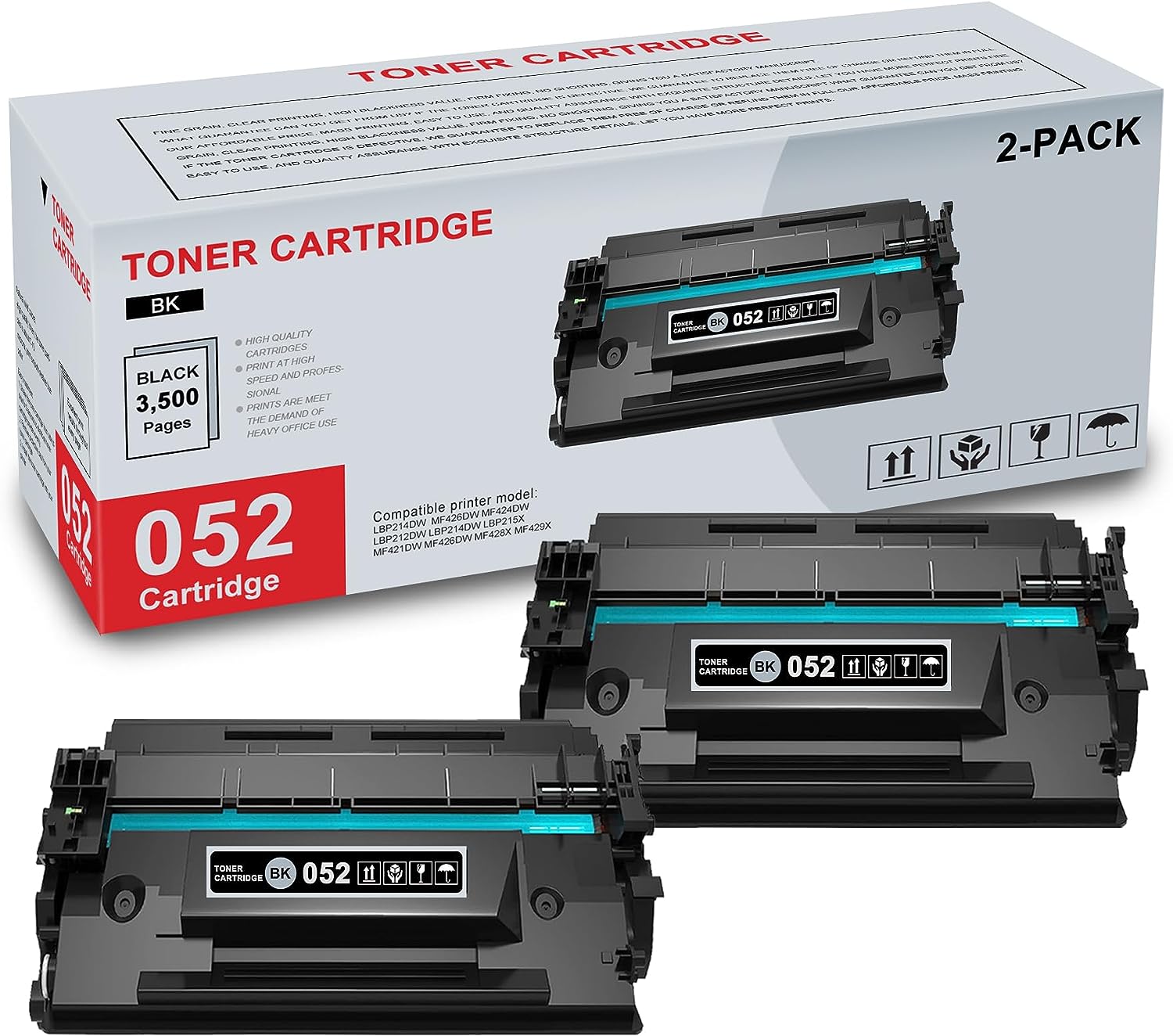 2-Pack 052 2199C001 Black Toner Cartridge High Yield Compatible CRG052 052 Replacement for Canon LBP214dw MF426dw MF424dw LBP212dw LBP214dw LBP215x MF421dw MF426dw MF428x MF429x Printer