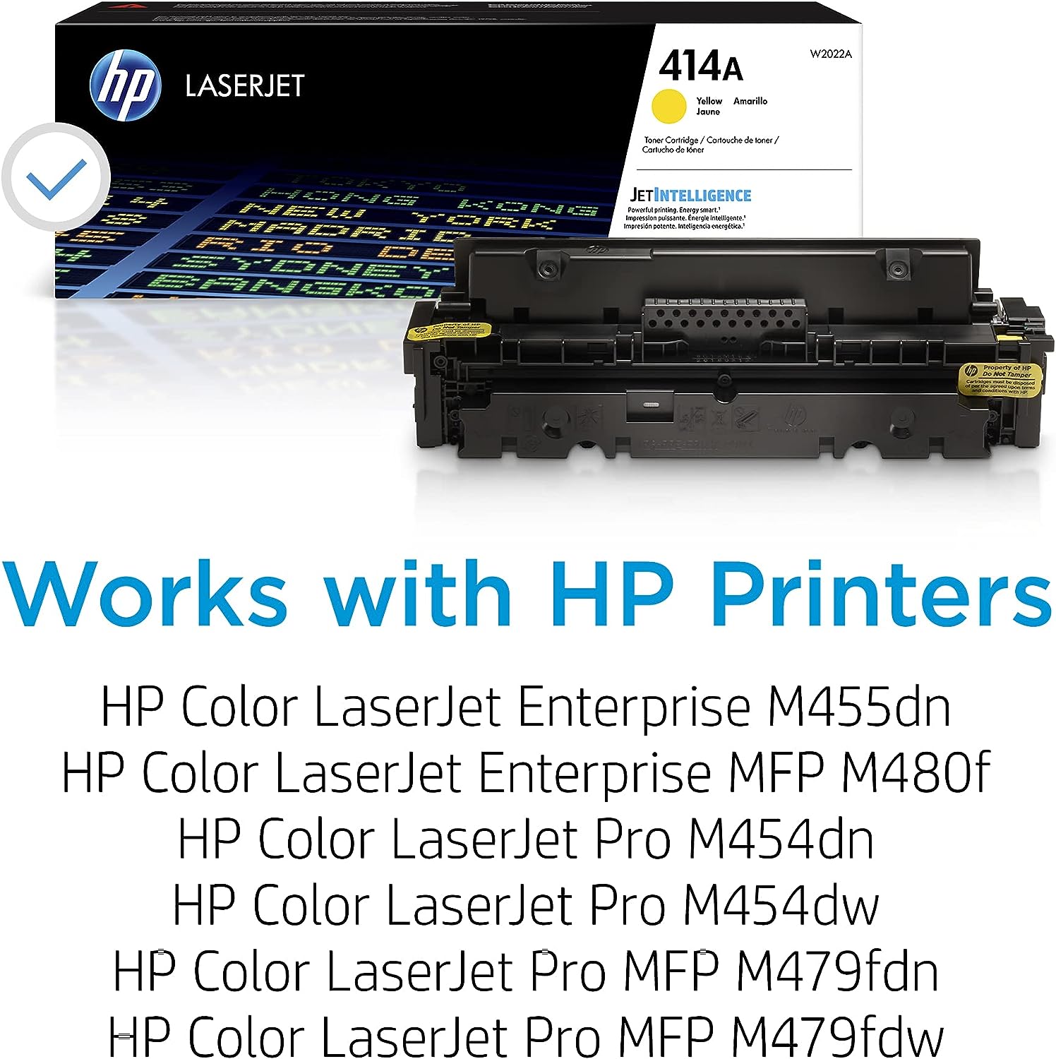 HP 414A Yellow Toner Cartridge | Works with HP Color LaserJet Enterprise M455dn, MFP M480f; HP Color LaserJet Pro M454 Series, HP Color LaserJet Pro MFP M479 Series | W2022A