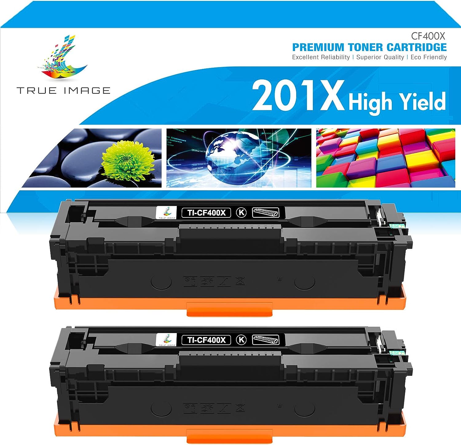 TRUE IMAGE Compatible Toner Cartridge Replacement for HP 201X CF400X 201A CF400A Color Laserjet Pro MFP M277dw M277c6 M252dw M252n M252 M277 M277n 277dw Ink Printer (Black, 2-Pack)